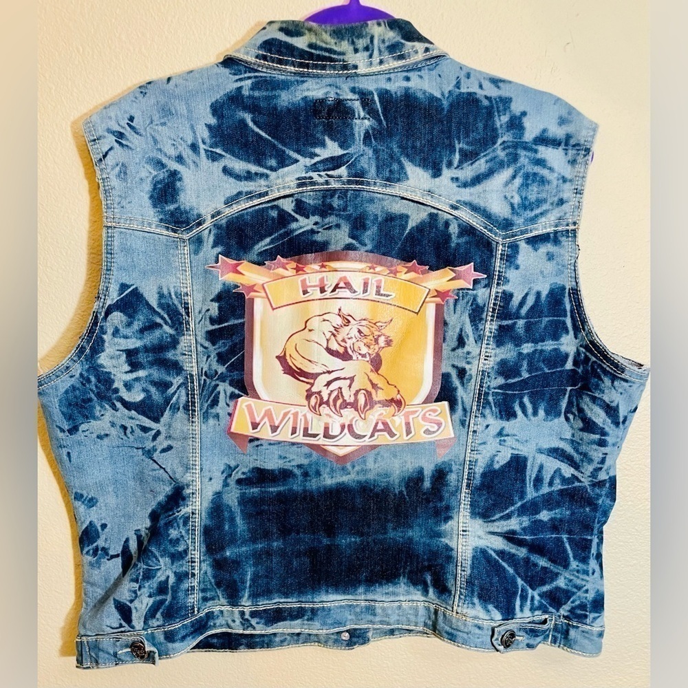 🎨 AIRBRUSHED GLITTER DECORATED ART Earl Jean Vest XL Boho Possibly Upcycled 90s - Picture 10 of 16